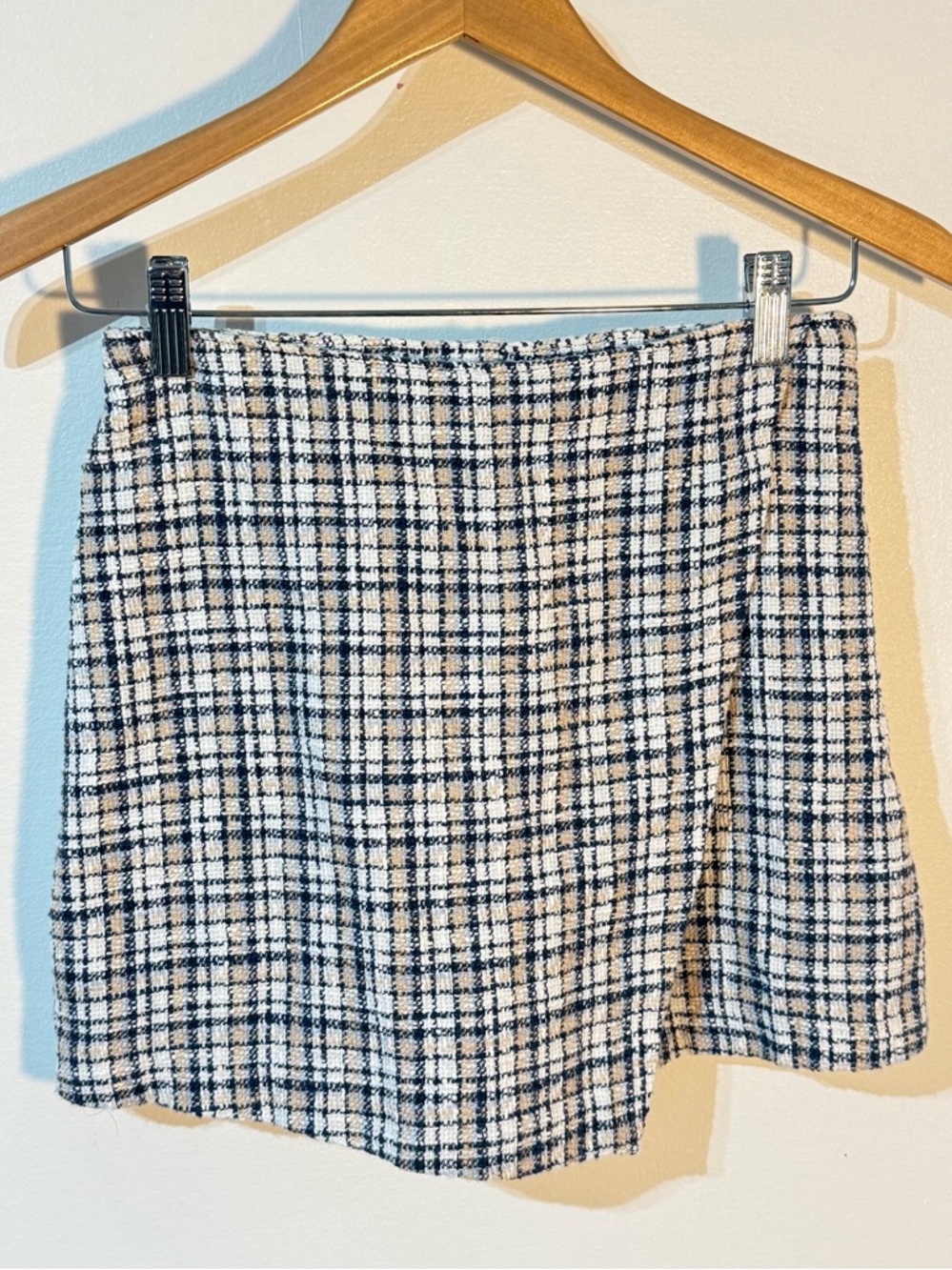 Abercrombie & Fitch Blue and Cream Tweed mini skort skirt size XS - Picture 2 of 7